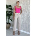 Bel Lastikli Paça Püsküllü Kadın Keten Pantolon P-00017847 - Taş - 42
