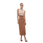 Bel Pile Detaylı Saten Etek - Camel