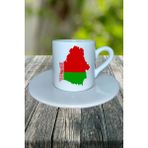 Belarus Ülke Bayrağı Bayrak Baskılı Türk Kahvesi Fincanı Tabaklı Kişiye Özel Model 1