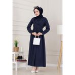 Belden Bağlamalı Mina Elbise-Lacivert - 44