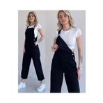BelezaStore Kot Tulum Bahçıvan Salopet Siyah Uzun Denim Salopet
