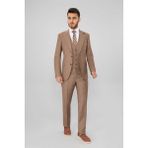 Belfor Slim Fit Bırdeye Yeleklı Takım Elbıse Kahverengi - 48