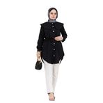 Beli Bağcık Detaylı Geniş Yaka Tunik-Siyah
