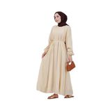 Beli Bağcıklı Pera Elbise-Krem