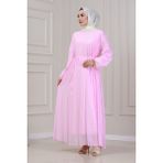 Beli Bağcıklı Pera Elbise-Pembe - 2