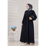 Beli Bağcıklı Pera Elbise-Siyah - Beyaz - 1