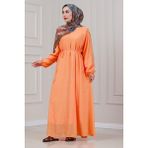 Beli Bağcıklı Pera Elbise-Turuncu - 1