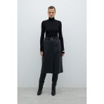 Beli Kemerli Yırtmaçlı Midi Boy Etek Siyah K2615056_001 - 36