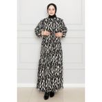 Beli Kuşaklı Çapraz Fırfırlı Karin Elbise-Siyah - Beyaz - 38