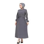 Beli Kuşaklı Luna Tesettür Elbise-Antrasit