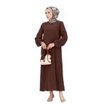 Beli Kuşaklı Luna Tesettür Elbise-Kahverengi