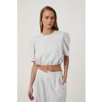 Beli Lastikli Basic Bluz Gri