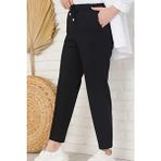 Beli Lastikli Kadın Pantolon 1065 Siyah Pamuklu Regular Fit Düz Desenli Günlük Kullanım - XL
