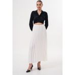Beli Lastikli Saten Piliseli Beyaz Etek - SRP9438