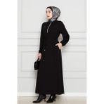 Beli Tünelli Fermuarlı Cepli Elbise-Siyah - 38 - Beyaz