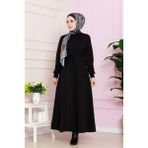 Beli Tünelli Iki Iplik Elbise-Siyah - Beyaz - 3