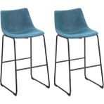 Belıanı Franks 2’li Retro Bar Sandalyesi Seti, 72 cm Oturma Yüksekliği, Kavisli Sırtlık - Mavi