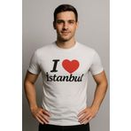 Belifanti Collection Erkek Beyaz Pamuklu I Love İstanbul Baskılı Tişört