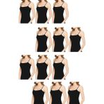 Belifanti Collection Kadın Siyah Ip Askılı Pamuklu Atlet 12'li Set - XL