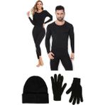 Belifanti Collection Unisex Termal Içlik Alt Üst Takım Örme Bere Örme Eldiven Set Siyah - S - M