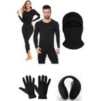 Belifanti Collection Unisex Termal Içlik Alt Üst Takım Polar Eldiven Polar Kulaklık Termal Maske Set Siyah - L - XL