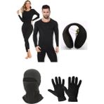 Belifanti Collection Unisex Termal Içlik Alt Üst Takım Polar Maske Polar Eldiven Polar Kulaklık Set Siyah - L - XL