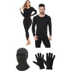 Belifanti Collection Unisex Termal Içlik Alt Üst Takım Polar Maske Polar Eldiven Set - Siyah - L - XL