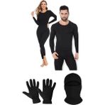 Belifanti Collection Unisex Termal Içlik Alt Üst Takım Termal Maske Polar Eldiven Set Siyah - L - XL