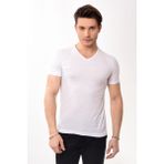 Belifanti Collection V Yaka Basic Slim Fit Erkek Tişört T-shirt Beyaz