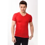 Belifanti Collection V Yaka Basic Slim Fit Erkek Tişört T-shirt Kırmızı