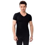 Belifanti Collection V Yaka Basic Slim Fit Erkek Tişört T-Shirt (M, Siyah)