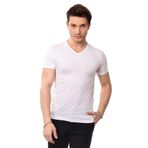 Belifanti Collection V Yaka Basic Slim Fit Erkek Tişört T-Shirt (S, Beyaz)