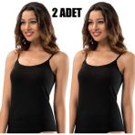 Belinay Modal Ip Askılı Bayan Atlet 2'li Paket - 2XL - Siyah - Siyah