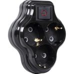 Belirtilmemiş 3lü Anahtarlı Golyat, Üçlü Topraklı Priz Duvar Tipi Çoklayıcı Fiş, 16A 250 Volt, 3600 Watt (Siy
