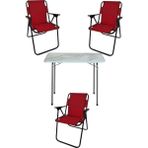 Belirtilmemiş 60X80 Çam Desenli Katlanır Masa + 3 Adet Katlanır Sandalye Kamp Seti Bahçe Takımı Kırmızı