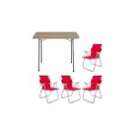 Belirtilmemiş 60X80 Çam Katlanır Masa + 4 Adet Katlanır Sandalye Kamp Seti Bahçe Balkon Takımı Kırmızı