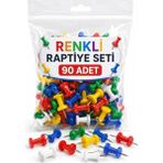 Belirtilmemiş 90 Adet Renkli Harita Çivisi Mantar Pano Raptiyesi Pano Iğnesi