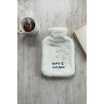 Belirtilmemiş Hello Everyone Yazılı Kurdeleli Beyaz Peluş Sıcak Su Torbası, 1 Litre, Yumuşak Kılıf, Uzun S