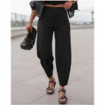 Belirtilmemiş Kadın Beli Lastikli Full Likra Şalvar Balon Pantolon Düz Desenli Hafif ve Rahat Kullanım - Siyah - 3XL