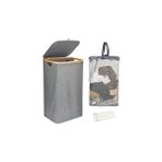 Belirtilmemiş Mien Bambu Kenarlı Kumaş Katlanabilir 100 Lt Çamaşır Sepeti 44X33X70