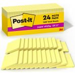 Belirtilmemiş Post-It Süper Yapışkan Notlar, 2x Yapıştırma Gücü, 3x3 Inç, Kanarya Sarı, 24-Pedler/dolap Paketi (6