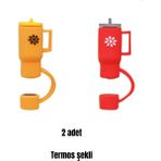 Belirtilmemiş Stanley Termos UyumluTermos Şekilli Pipet Koruyucu 2 Adet Termos Şeklinde Pipet Koruyucu Silikon Pipet Tıpası - Sarı - Kırmızı