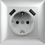 Belirtilmemiş Visage 2 USB Çıkışlı Çocuk Korumalı Topraklı Priz, 5V, 2.4A, Gümüş