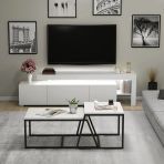 Beliz Led Işıklı Tv Sehpası Ve Minimal 2'Li Orta Sehpa Takımı – Beyaz – Modern Oturma Odası Seti