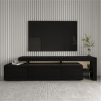 Beliz Modern LED Işıklı 3 Kapaklı, Raflı TV Sehpası – 192 cm, Ahşap Siyah