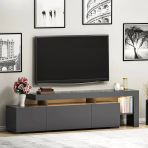 Beliz Modern LED Işıklı 3 Kapaklı, Raflı TV Sehpası – 192 cm, Antrasit