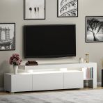 Beliz Modern LED Işıklı 3 Kapaklı, Raflı TV Sehpası – 192 cm, Beyaz