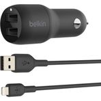 Belkin 24 W Hızlı Araç Şarj Cihazı 2 Port USB Siyah+Apple Lightning Kablo