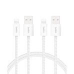 Belkin 2'li Örgülü USB-A - Lightning Kablo 1,5 m, Yumuşak, Esnek ve Hızlı Şarj Kablosu, iPhone 14 ve Önceki Modeller, 9. Nesil iPad ve AirPods ile Uyumlu, Beyaz