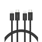 Belkin 2'li Örgülü USB-C - Lightning Kablo, 1,5 m, iPhone 14 ve önceki modeller, 9. Nesil iPad ve AirPods için hızlı şarj kablosu, Siyah